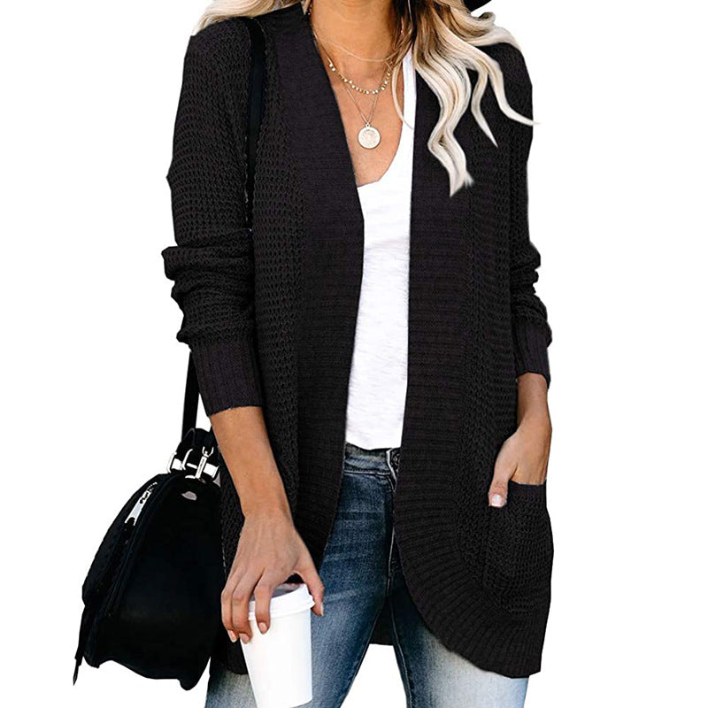 Elegant Curved Placket Knitted Cardigan for Women