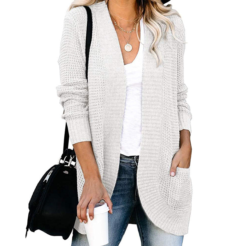 Elegant Curved Placket Knitted Cardigan for Women