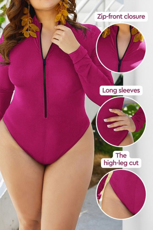 Coverage &amp; Confidence: Zip Front Long Sleeve One Piece Swimsuit