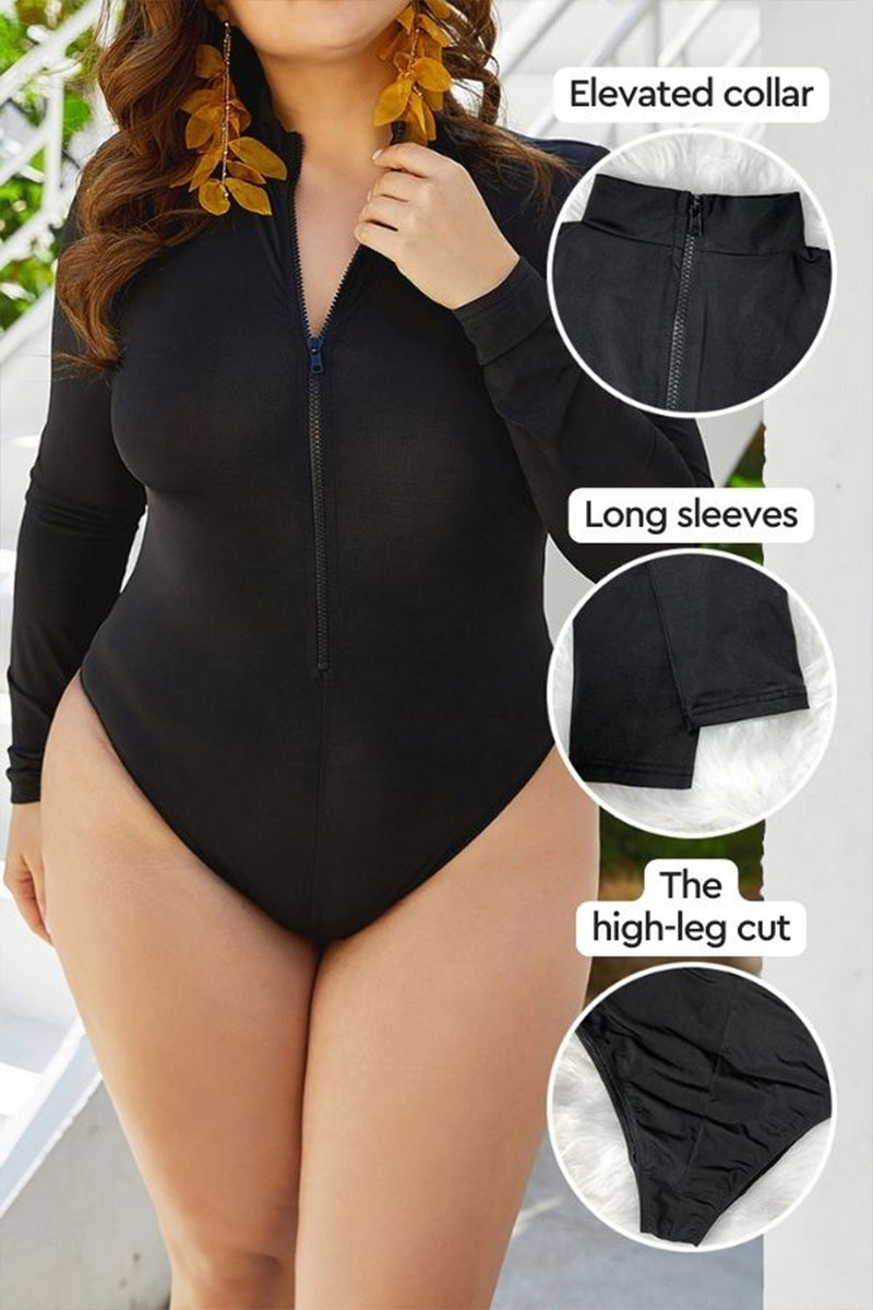 Coverage &amp; Confidence: Zip Front Long Sleeve One Piece Swimsuit
