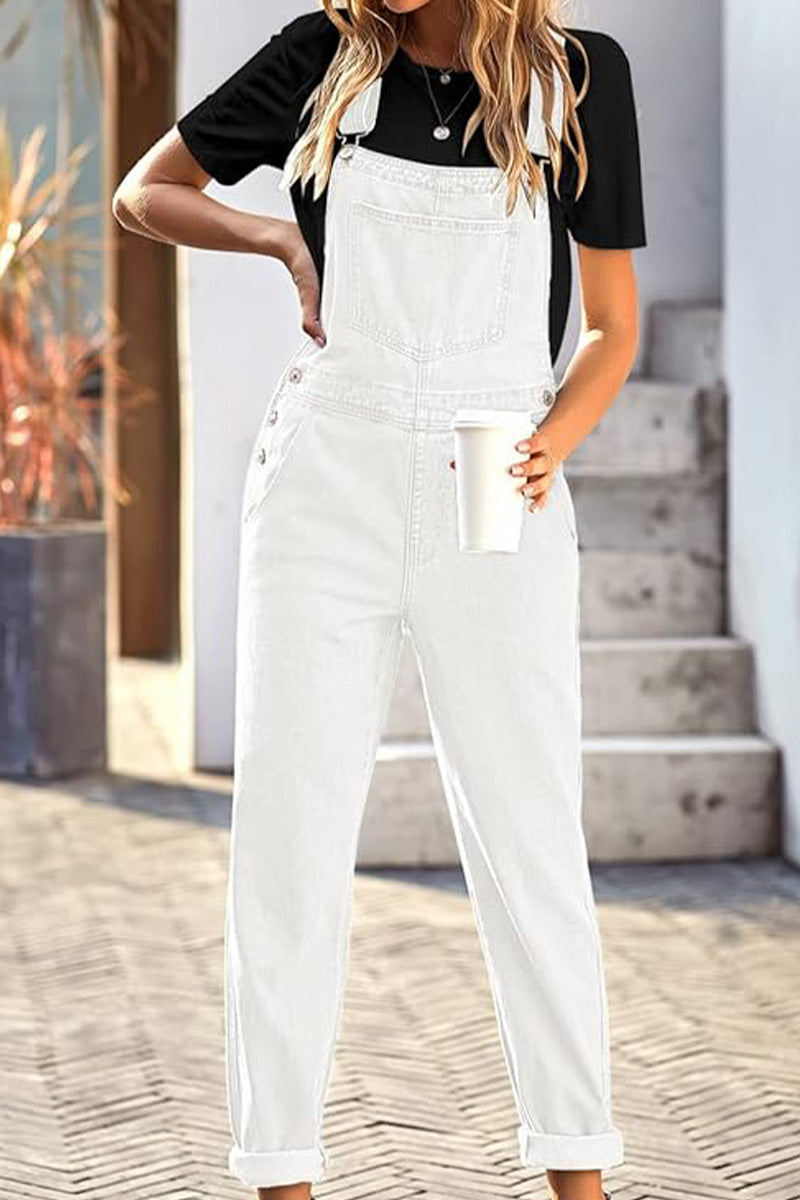 Denim-look, Tapered-leg Adjustable Bib Overalls