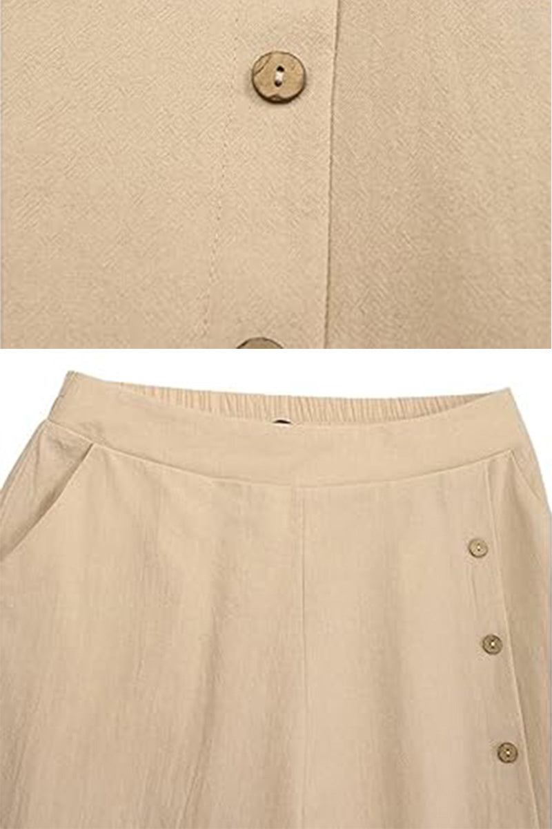 Button Wide Leg Pants