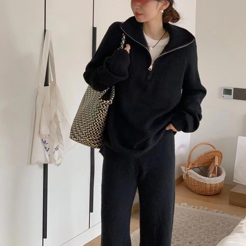 Loose Pullover Knit Two-Piece Wide-Leg Set