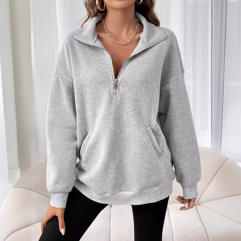 Half-Zip Stand Collar Casual Solid Color Sweatshirt