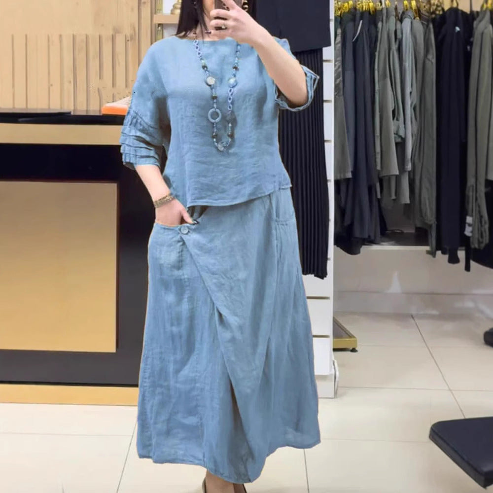 Casual Solid Color Two-Piece Dress Set