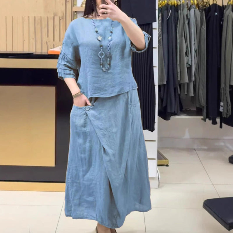 Casual Solid Color Two-Piece Dress Set