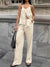 Casual Lace-Up Top and High-Waisted Wide-Leg Pants Set