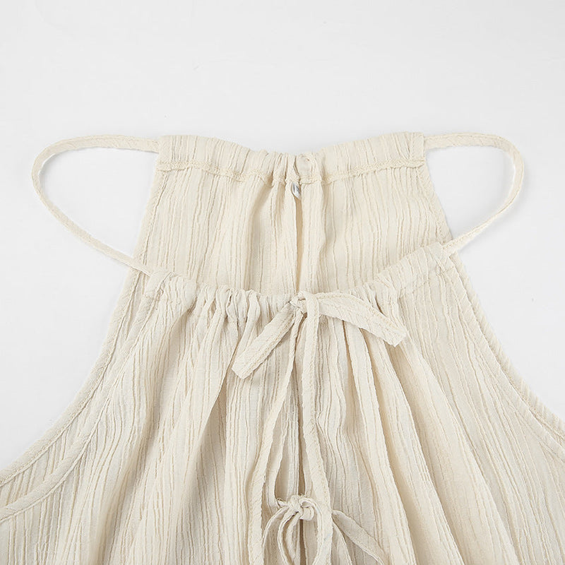 Casual Lace-Up Top and High-Waisted Wide-Leg Pants Set