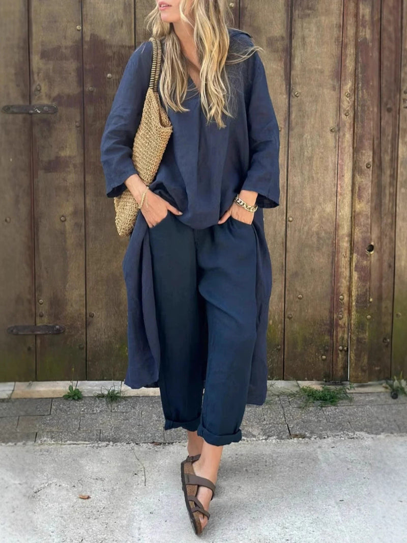 V-Neck Two-Piece Pants Set