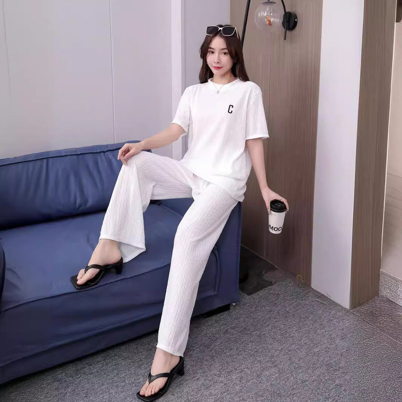 Chiba Pleated Embroidered Two-Piece Loungewear Set