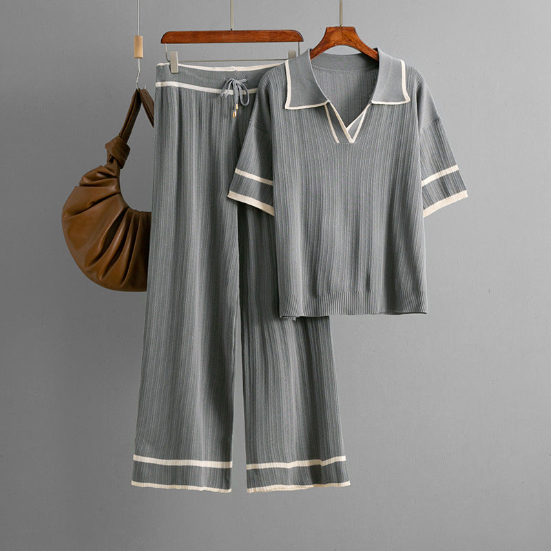 European and American Polo Collar Two-piece Set
