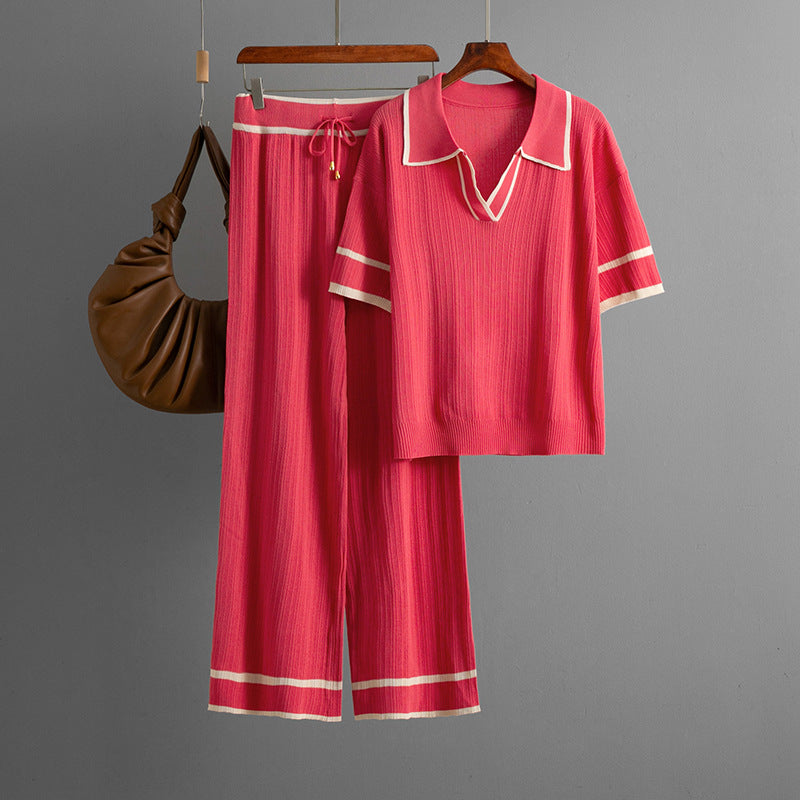 European and American Polo Collar Two-piece Set