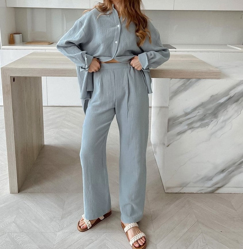 Comfortable Elastic Long Sleeve Shirt and Pants Set