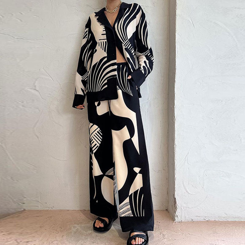 Graffiti Print Casual Shirt and Long-Sleeve Set
