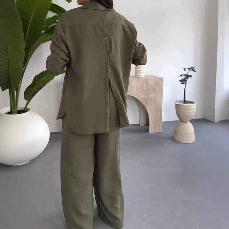 Solid Color Loose Top and Wide-Leg Pants Set