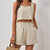 Elegant Casual Cotton Linen Top and Shorts Set