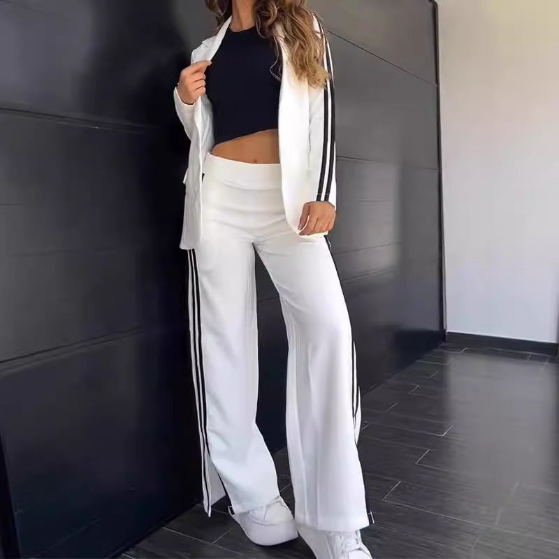 Casual Lapel Blazer and Wide Leg Pants Set