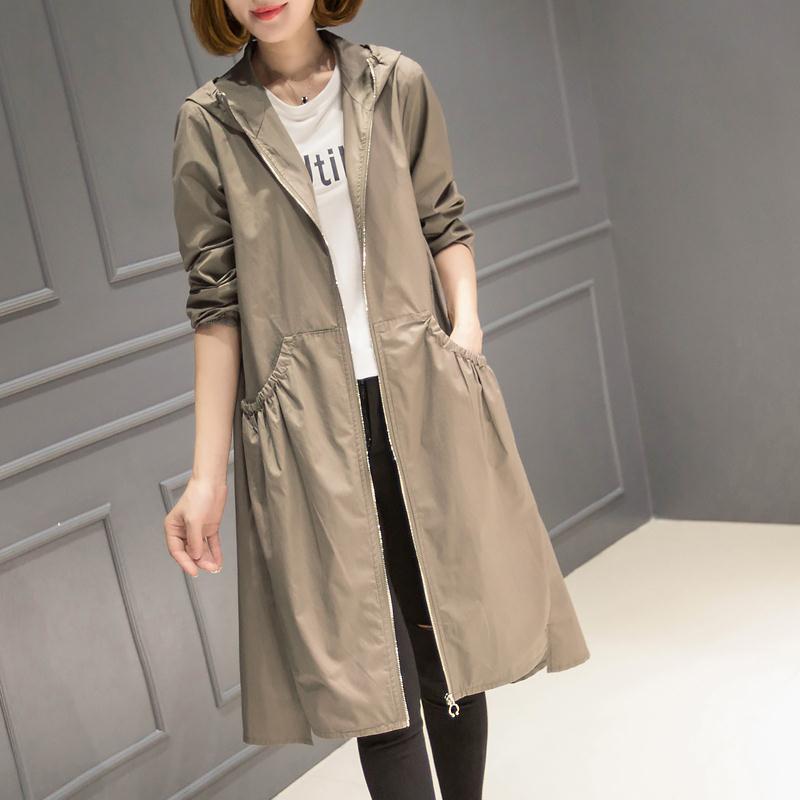 Korean Hooded Mid-Length Over-the-Knee Trench Coat