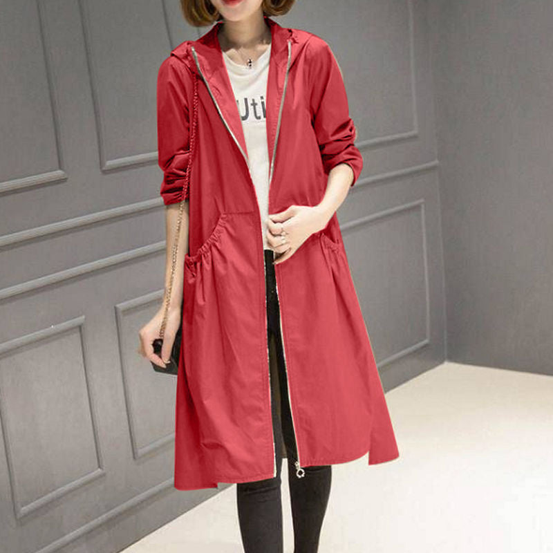 Korean Hooded Mid-Length Over-the-Knee Trench Coat