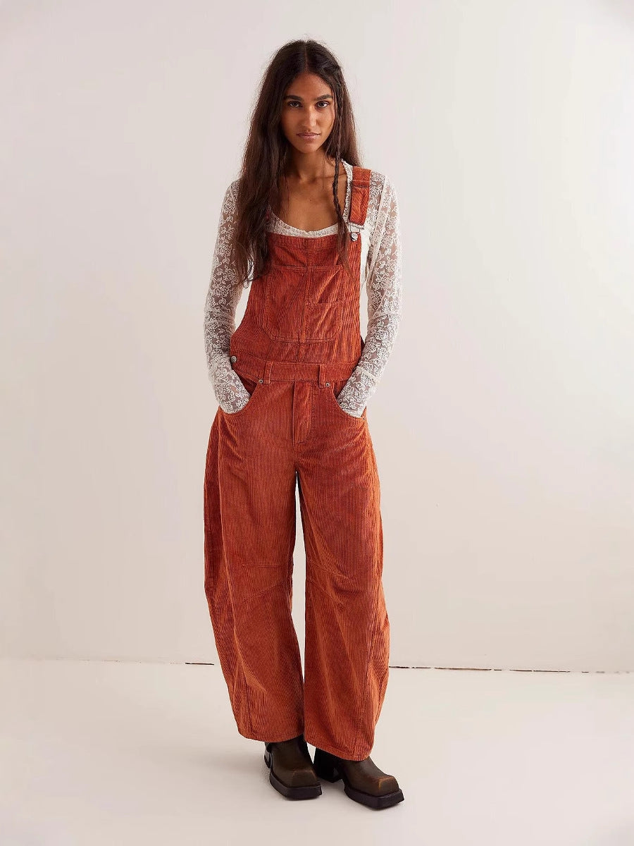 Corduroy Loose Jumpsuit for Elegant Commuter Style
