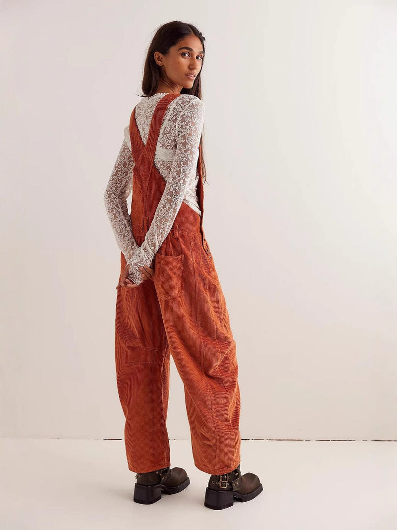 Corduroy Loose Jumpsuit for Elegant Commuter Style