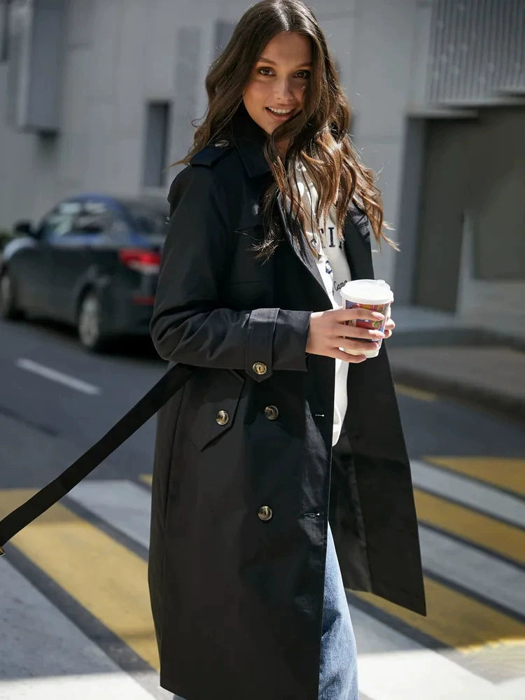 Classic Double-Breasted Belted Trench Coat