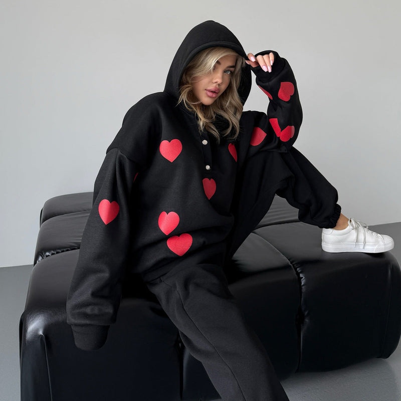 Heart-Shaped Hooded Street Trend Sweatshirt