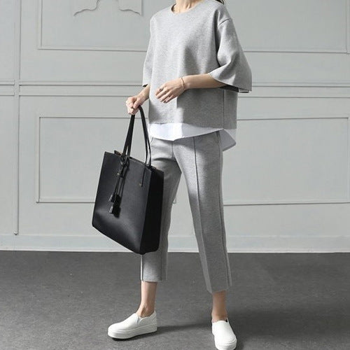 Casual Two-Piece Split Top and Cropped Pants Set