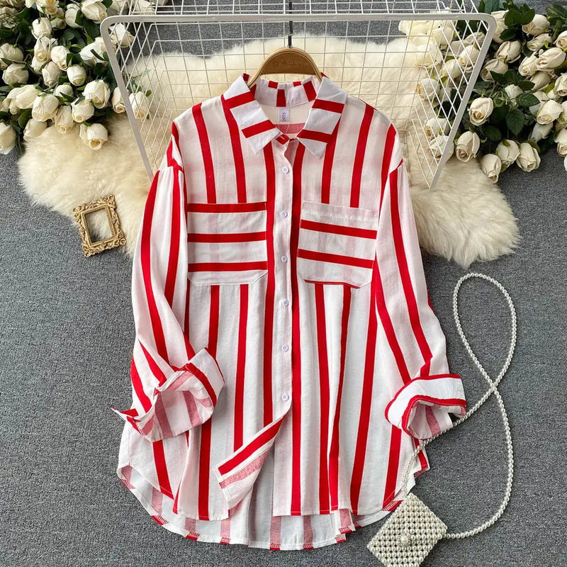 Mid-length Vertical Stripe Multicolor Shirt Jacket