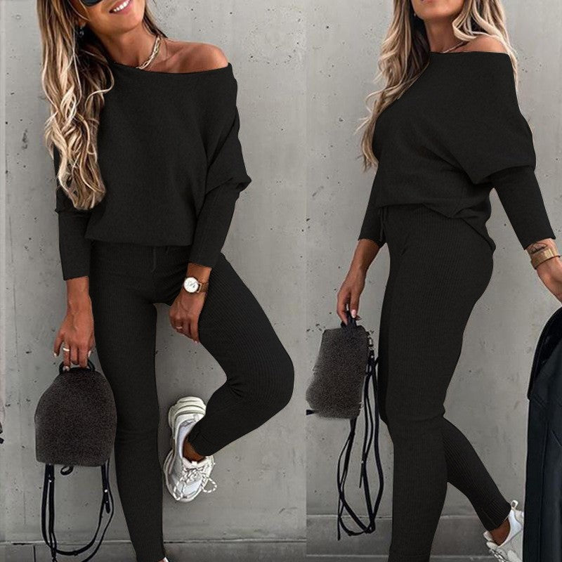 Lace-Up Off-Shoulder Casual Long Pants Suit