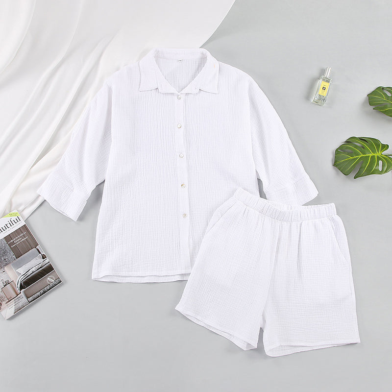 Cotton Shirt and Shorts Two-Piece Set for Commuting