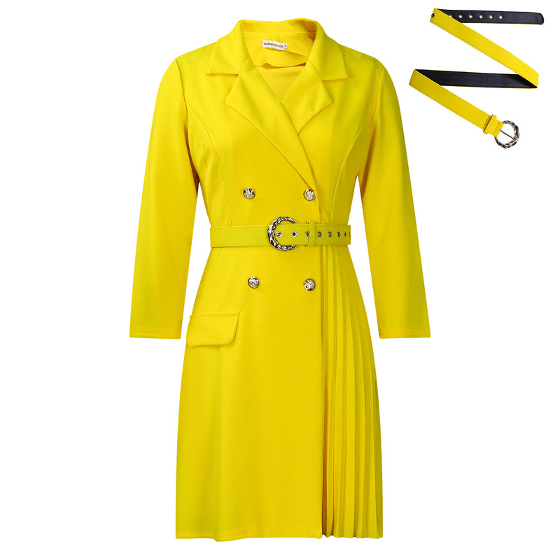 High-Waist Pleated Blazer Dress with Belt