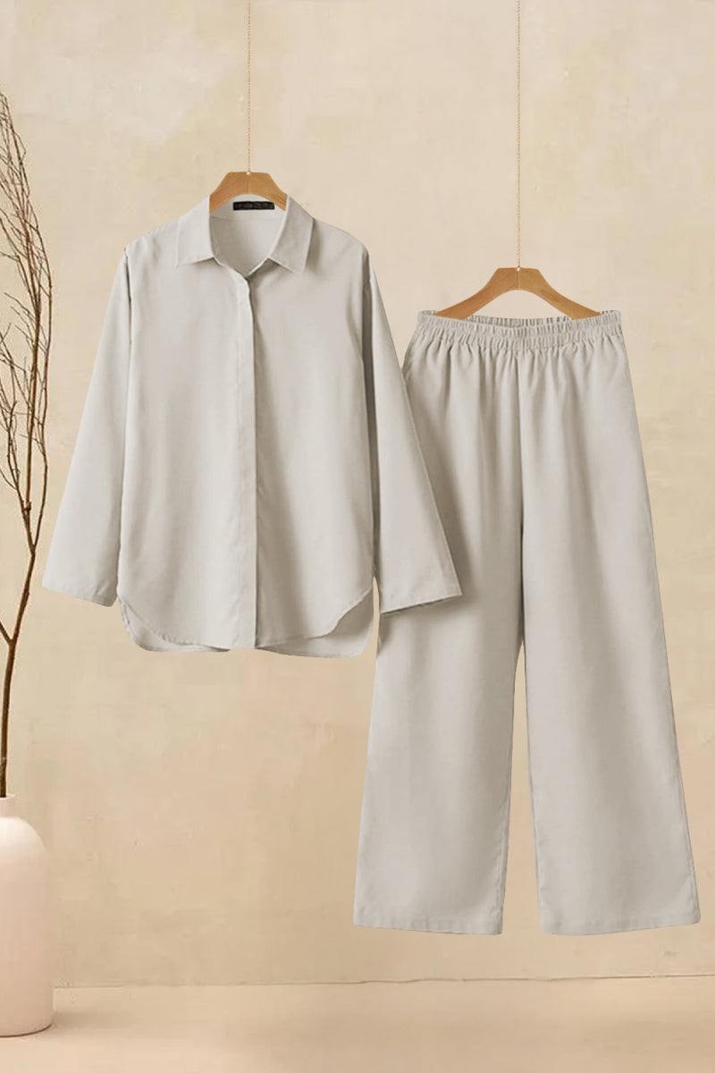 Oversized 100% Cotton Shirt and Wide-Leg Pants Co-ord Set