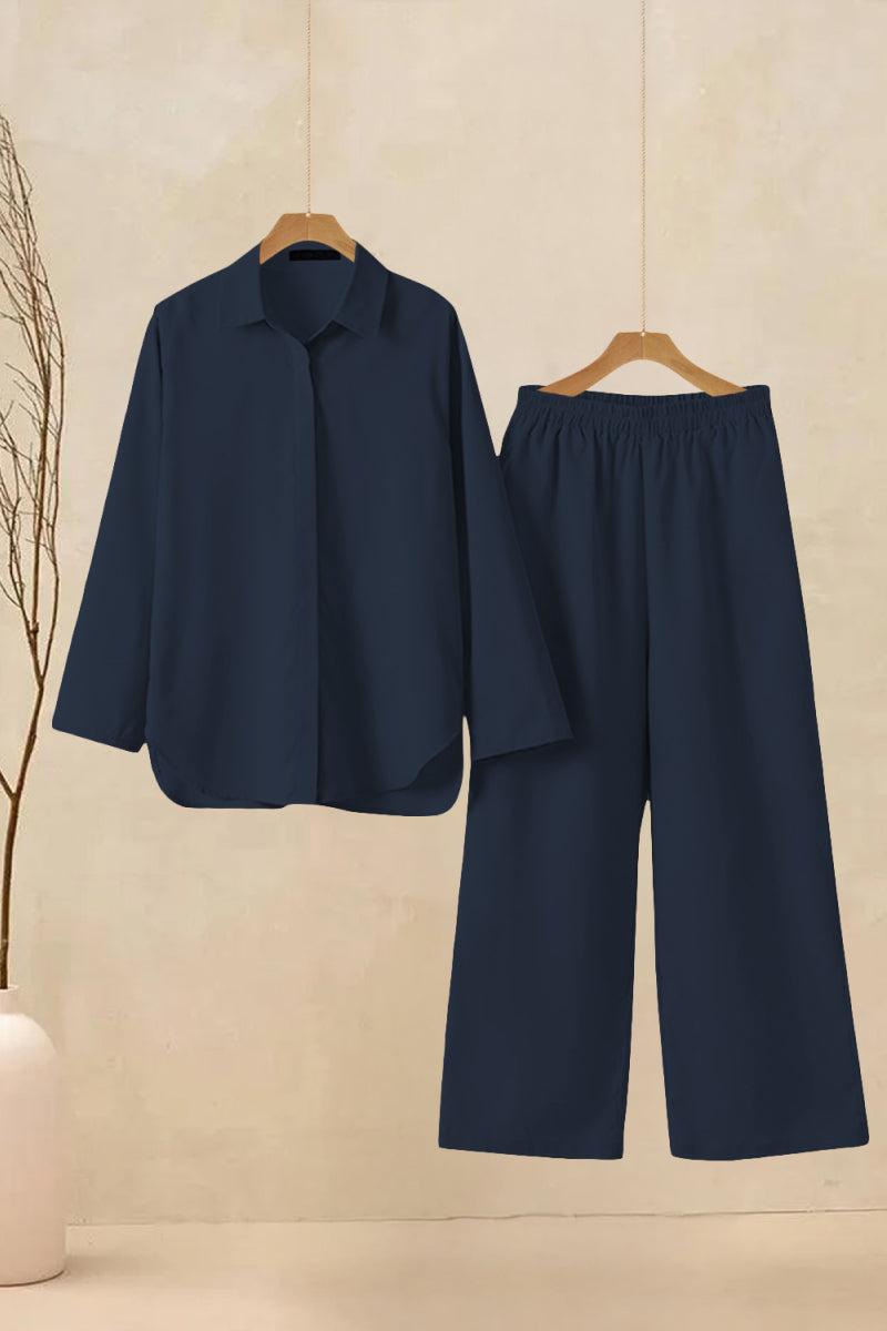 Oversized 100% Cotton Shirt and Wide-Leg Pants Co-ord Set