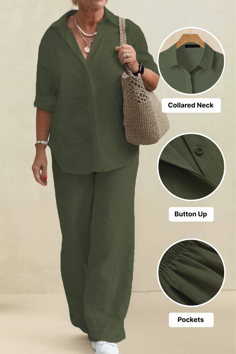 Oversized 100% Cotton Shirt and Wide-Leg Pants Co-ord Set