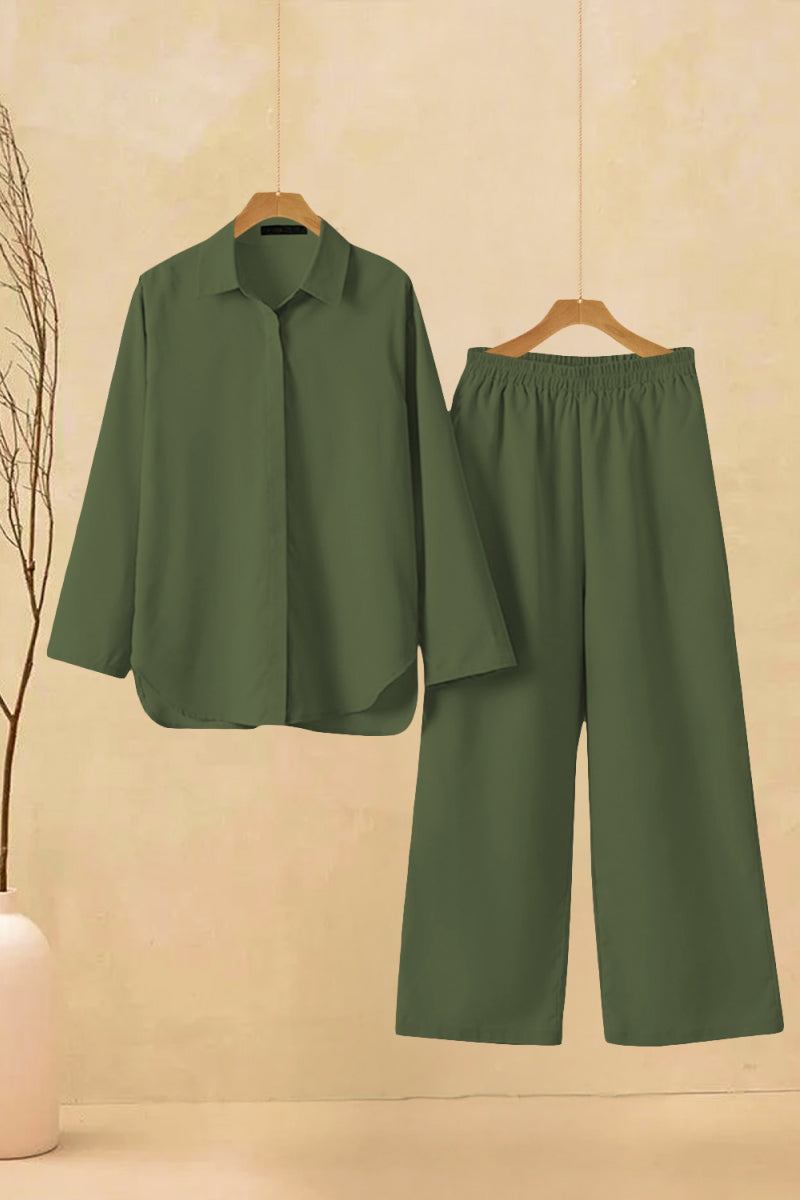 Oversized 100% Cotton Shirt and Wide-Leg Pants Co-ord Set