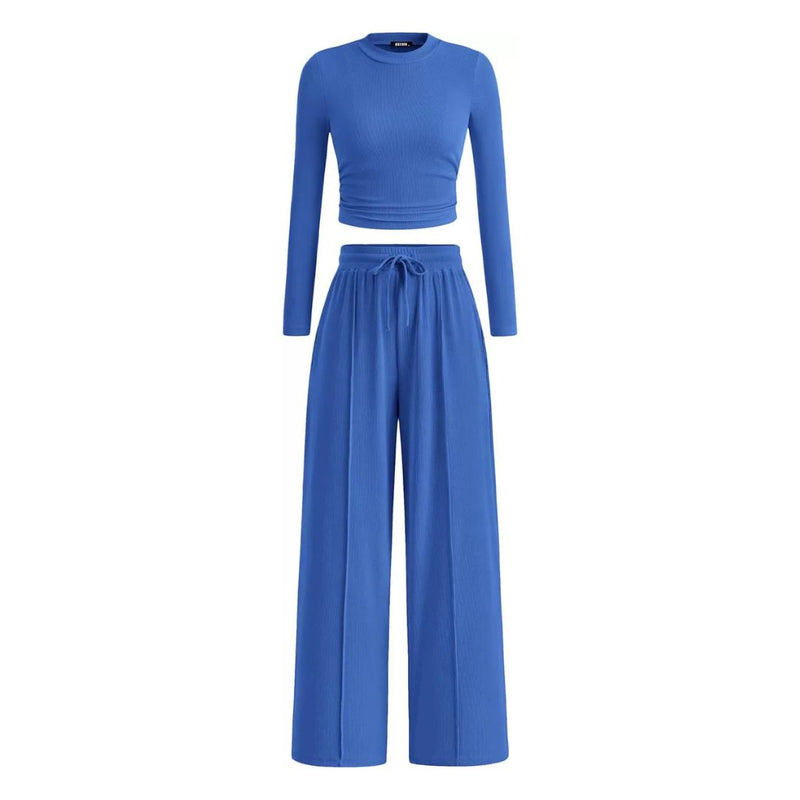 Ribbed Cropped Top and Wide-Leg Pants Set