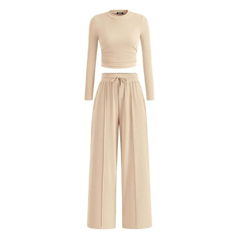 Ribbed Cropped Top and Wide-Leg Pants Set