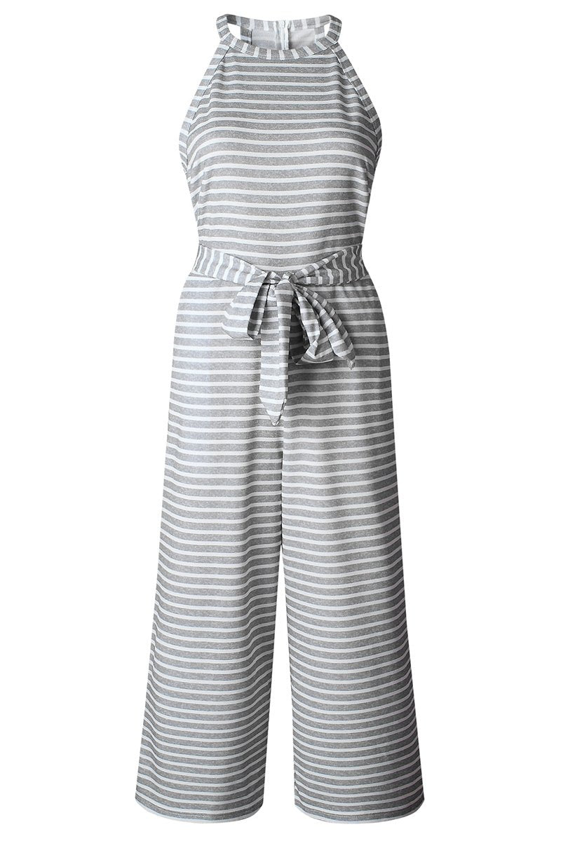 Tie Waist Striped Jumpsuit