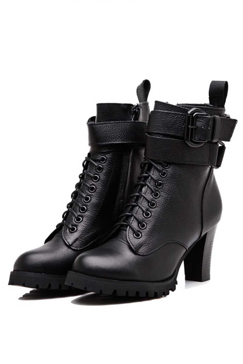 Chunky Lace Up Strapped Ankle Boots