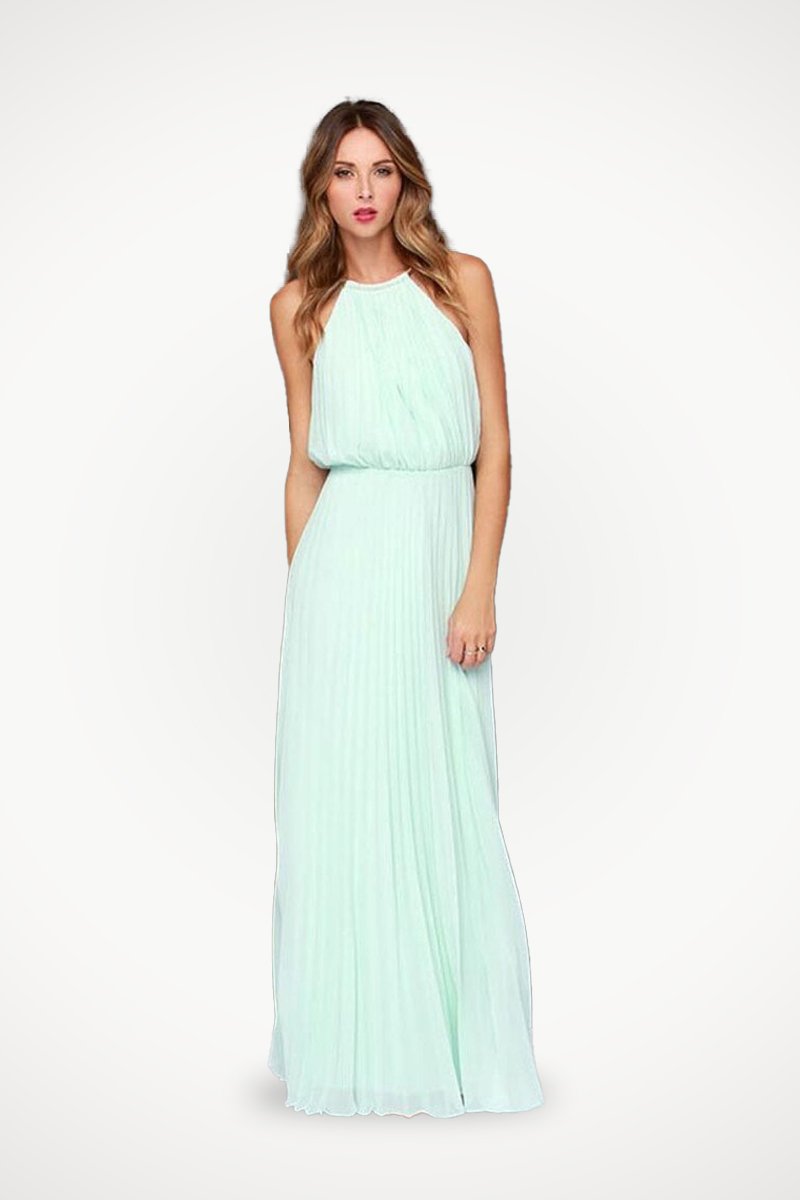 Sleeveless Belted Maxi Pleated Dress