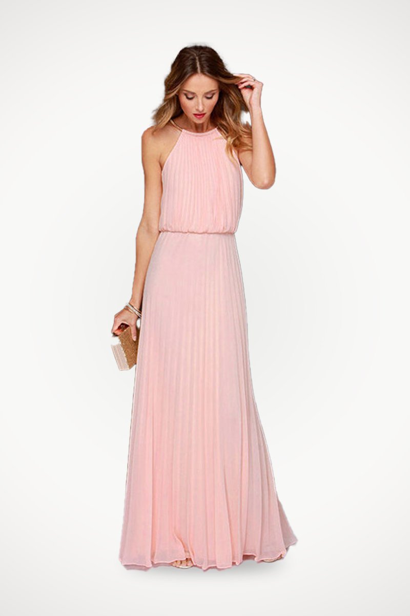 Sleeveless Belted Maxi Pleated Dress
