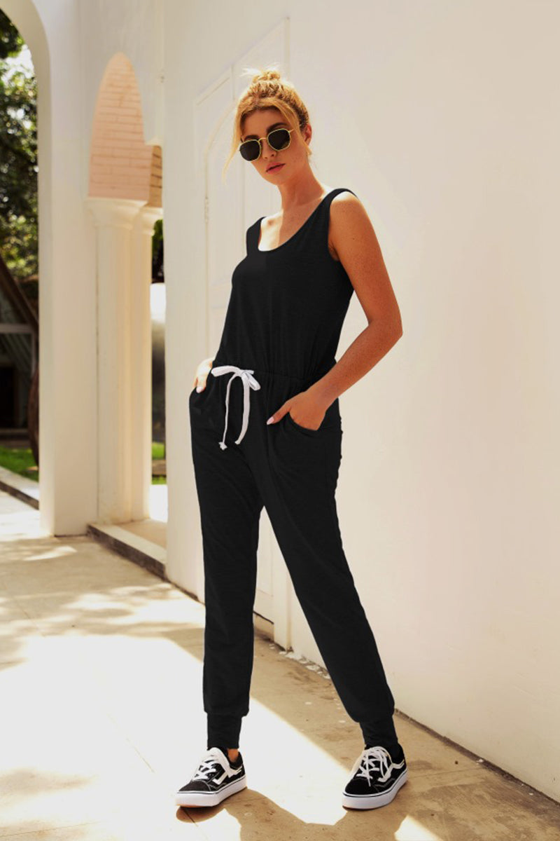 Comfy Sleeveless Vest Pocket Jumpsuit