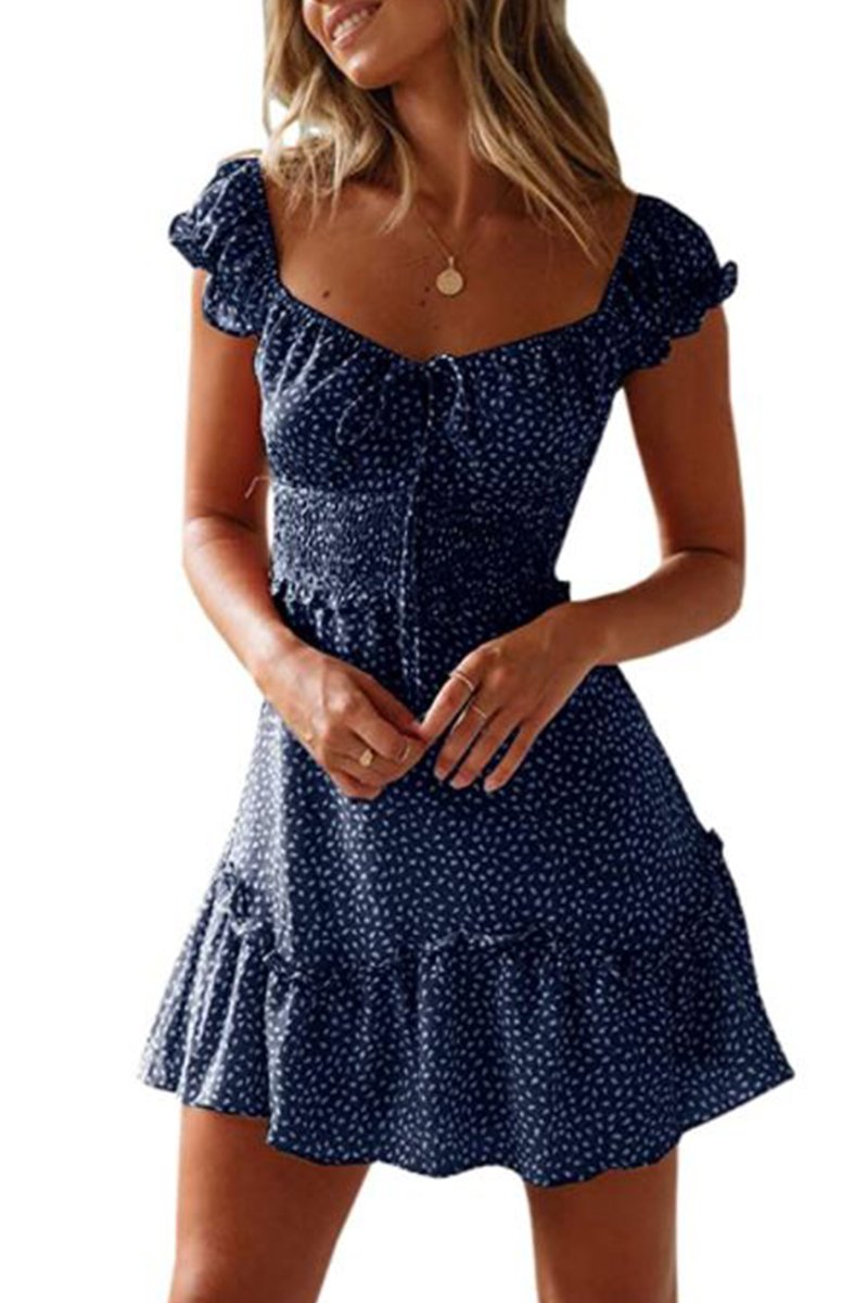 Sweetheart Collar Printed Ruffled Maxi Dress