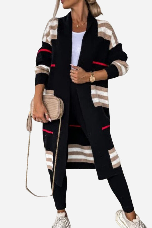 Cozy Striped Long Knitted Cardigan
