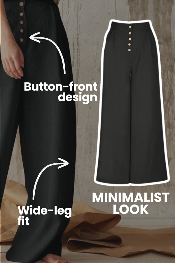 Button Front High Waist Palazzo Pants