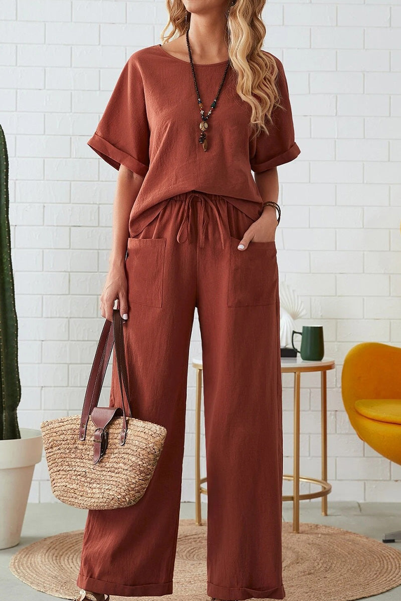 Classy &amp; Laid Back Lifestyle: Rolled Cuff Top And Patch Pocket Pants Set
