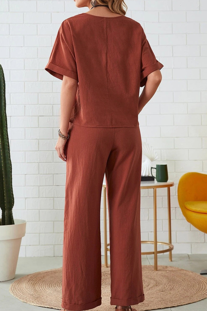 Classy &amp; Laid Back Lifestyle: Rolled Cuff Top And Patch Pocket Pants Set