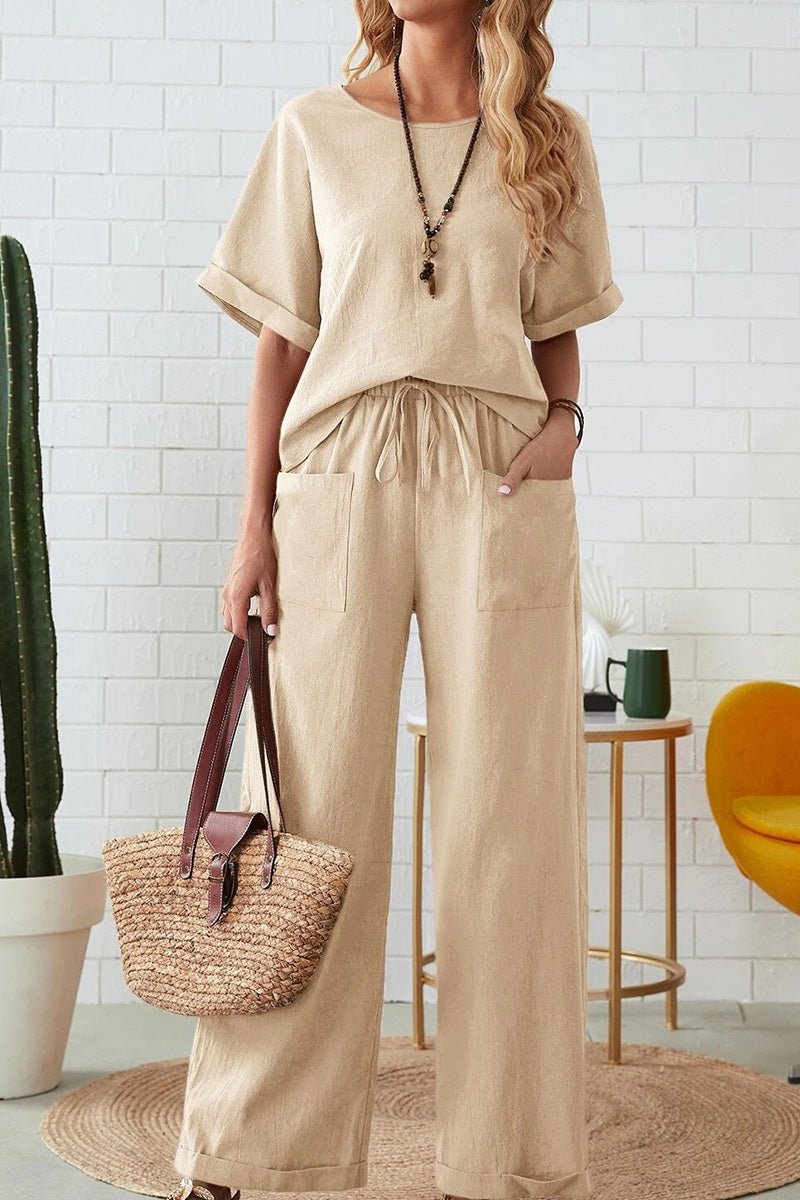 Classy &amp; Laid Back Lifestyle: Rolled Cuff Top And Patch Pocket Pants Set