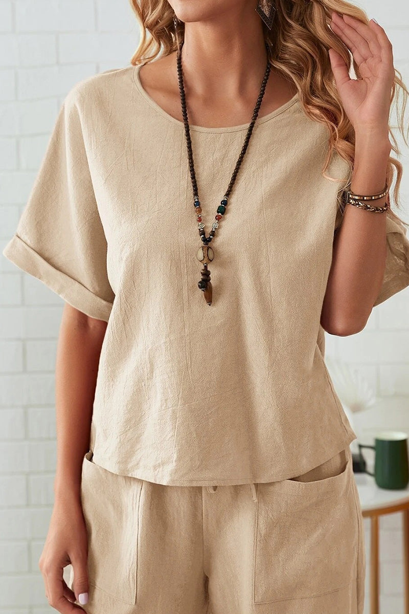 Classy &amp; Laid Back Lifestyle: Rolled Cuff Top And Patch Pocket Pants Set